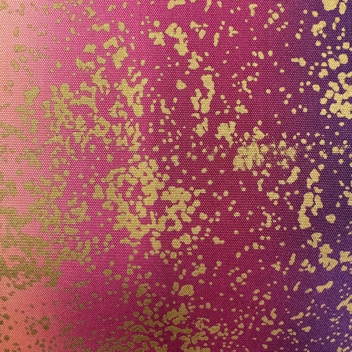 美品】 袋帯 秀品 証紙 大島紬地 幾何学模様 縞 金彩 紫 全通 正絹