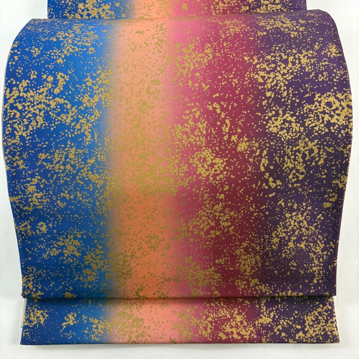 美品】 袋帯 秀品 証紙 大島紬地 幾何学模様 縞 金彩 紫 全通 正絹