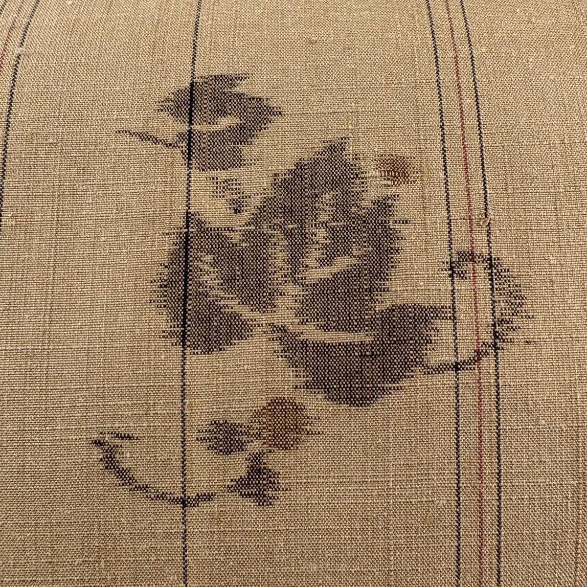 袋帯 秀品 紬地 葉と実 幾何学模様 薄茶色 全通 正絹