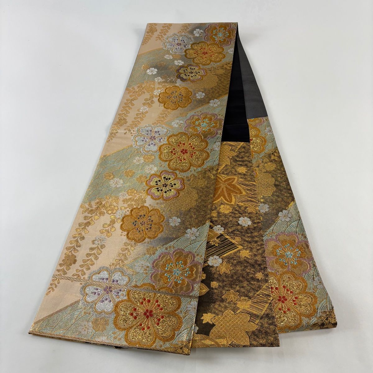 袋帯 秀品 桜 波 金銀糸 箔 金色 六通 正絹 【中古】 - メルカリ