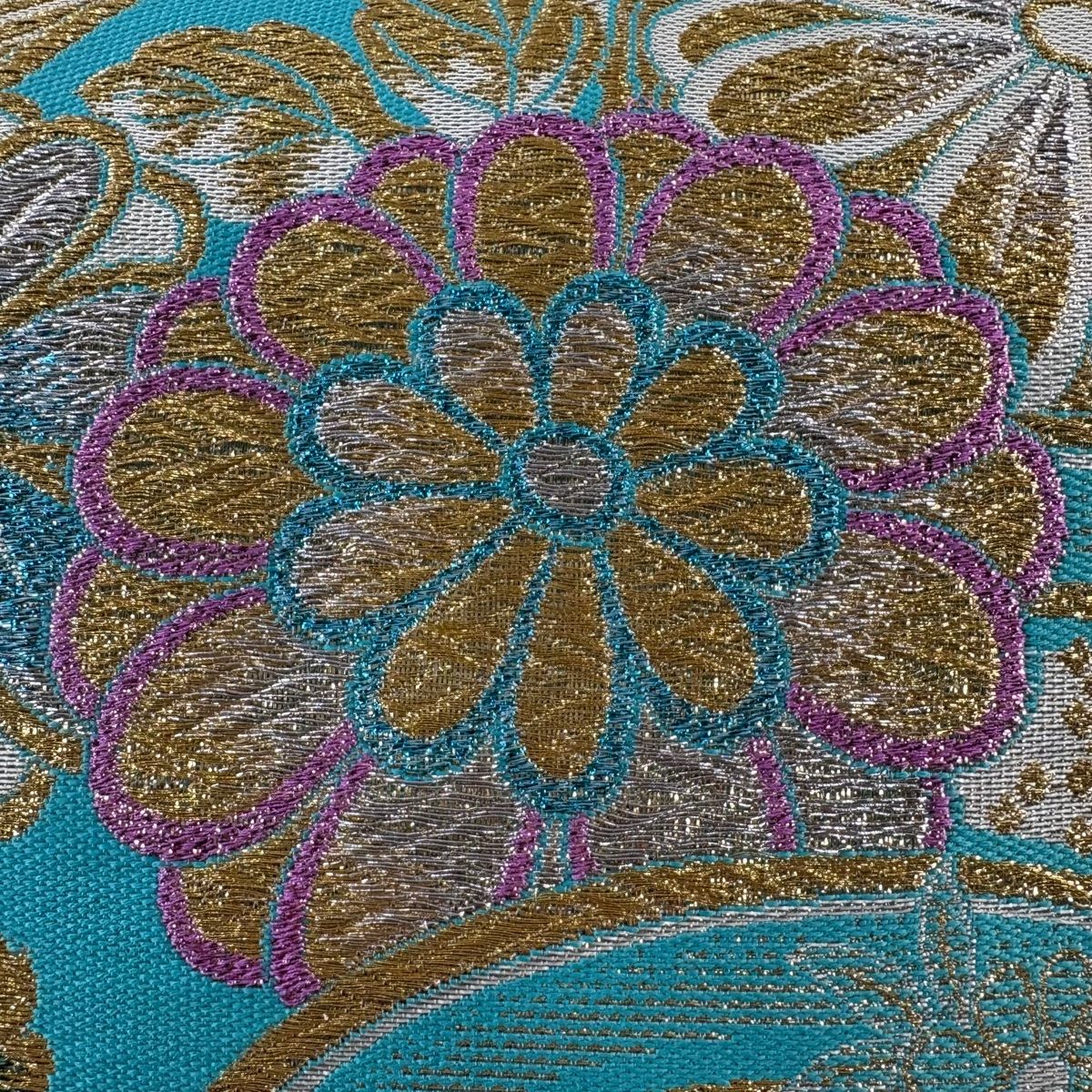 美品】 袋帯 秀品 菊 波 金銀糸 箔 青緑 六通 正絹 【中古】 - メルカリ