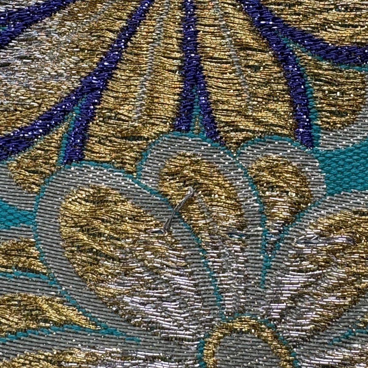 美品】 袋帯 秀品 菊 波 金銀糸 箔 青緑 六通 正絹 【中古】 - メルカリ