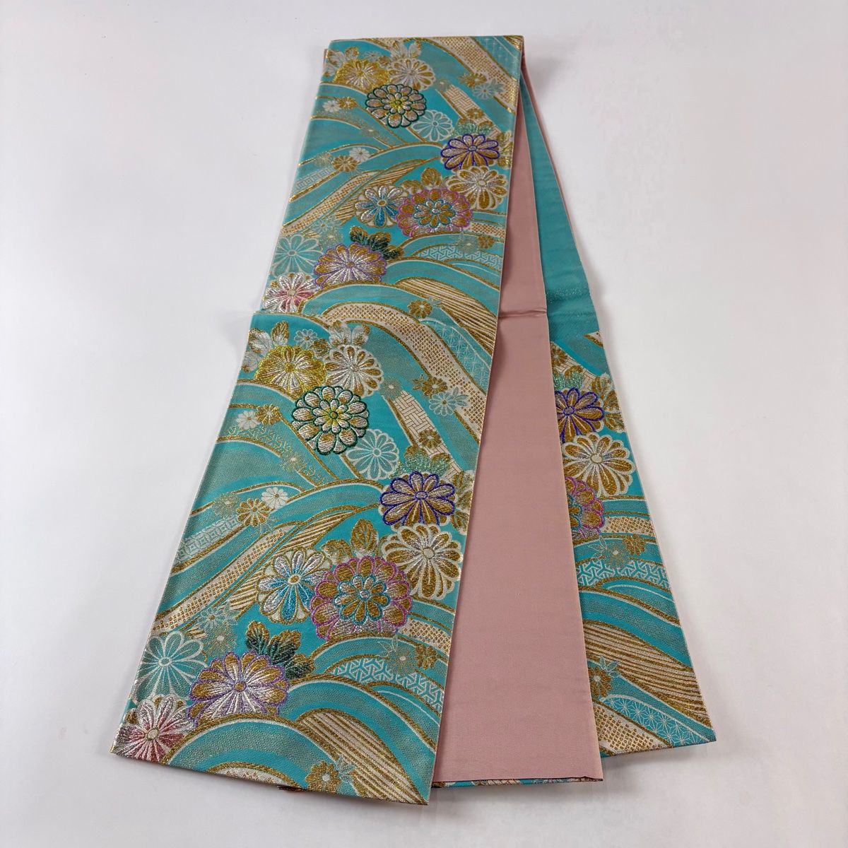 美品】 袋帯 秀品 菊 波 金銀糸 箔 青緑 六通 正絹 【中古】 - メルカリ
