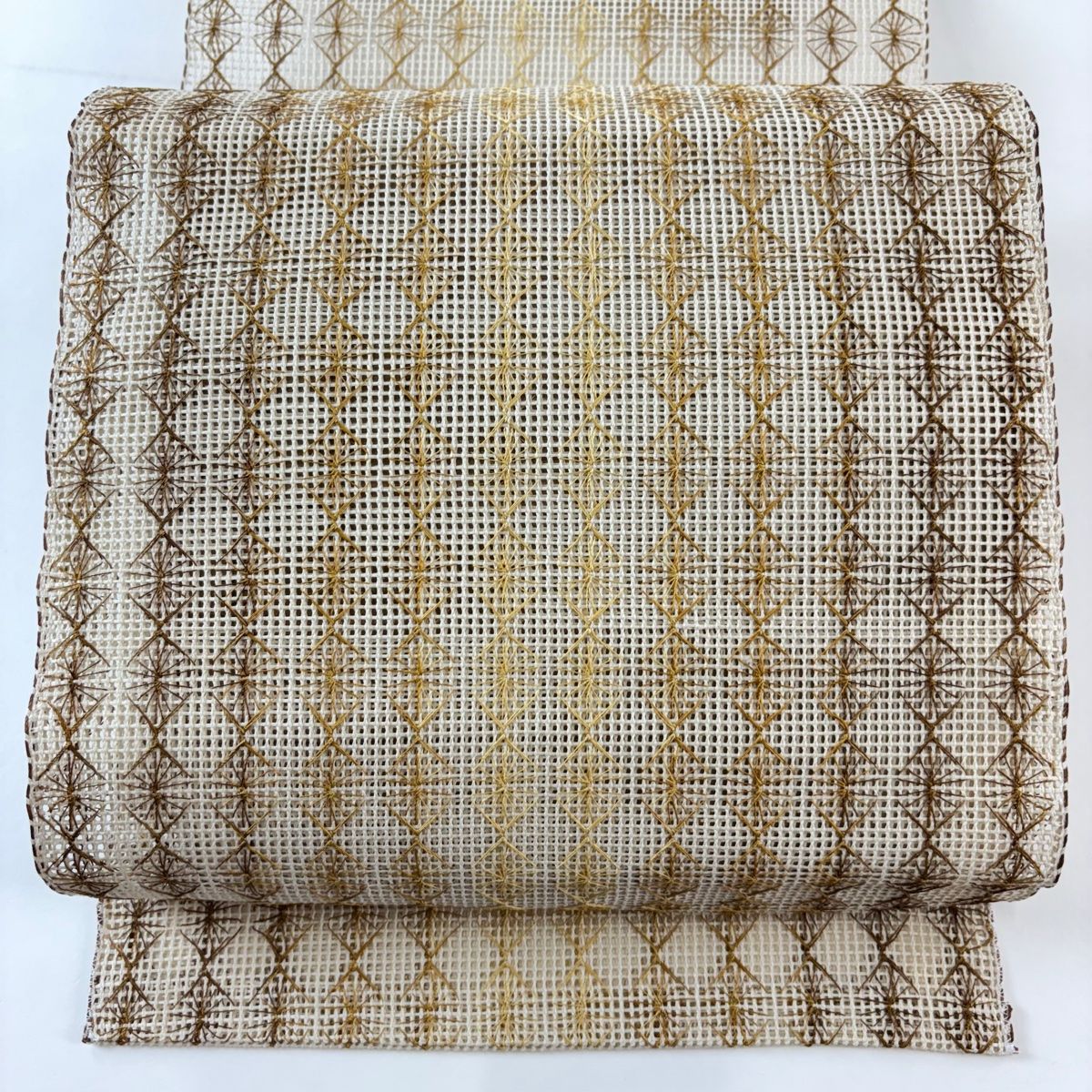 美品】 名古屋帯 秀品 八寸名古屋帯 松葉仕立て 夏帯 菱 幾何学