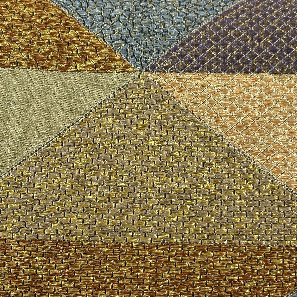 美品】 袋帯 秀品 彩 縞 幾何学模様 金糸 箔 黒 六通 正絹 【中古