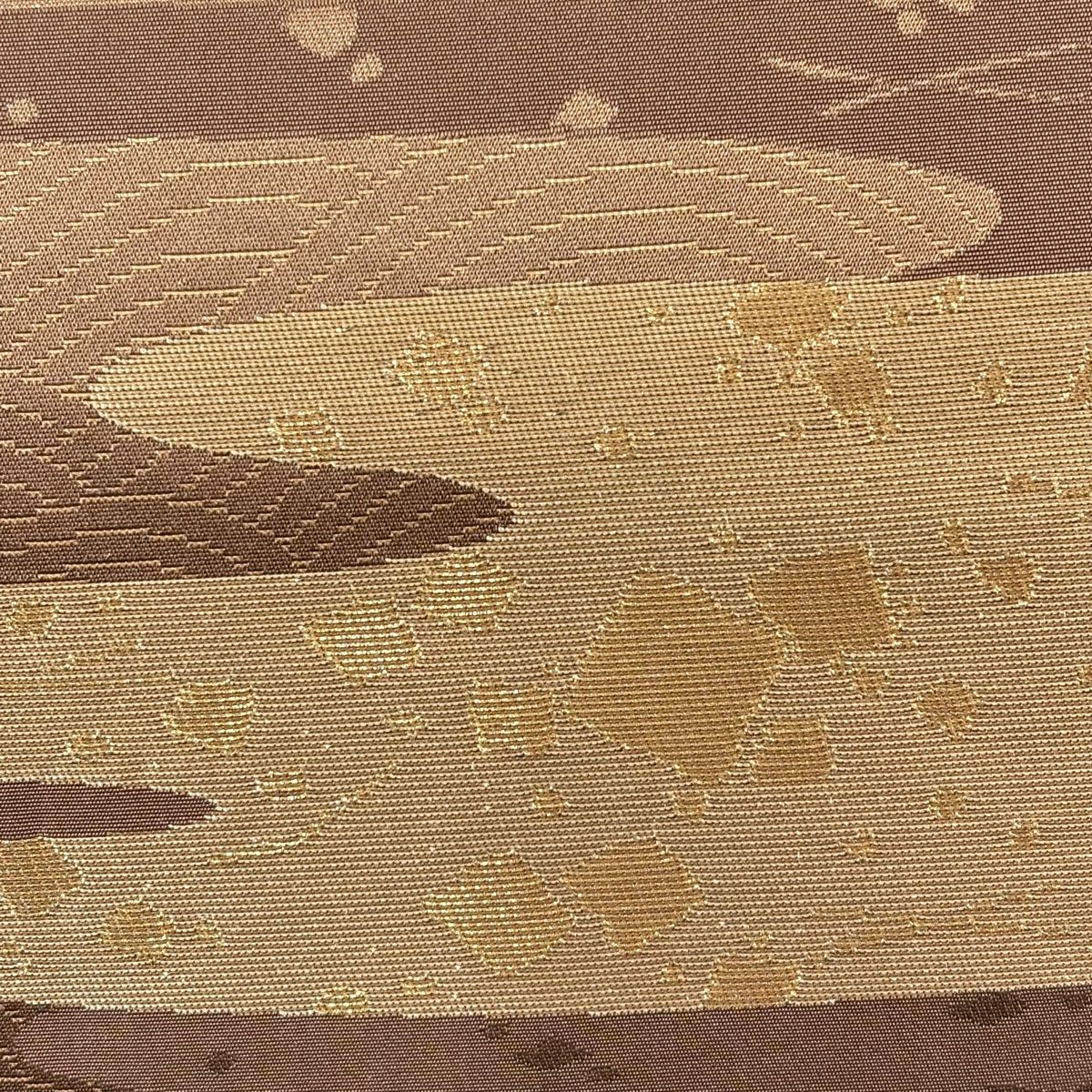 袋帯 秀品 川島織物 落款 関西仕立て 霞 波 金糸 箔 焦茶色 六通 正絹