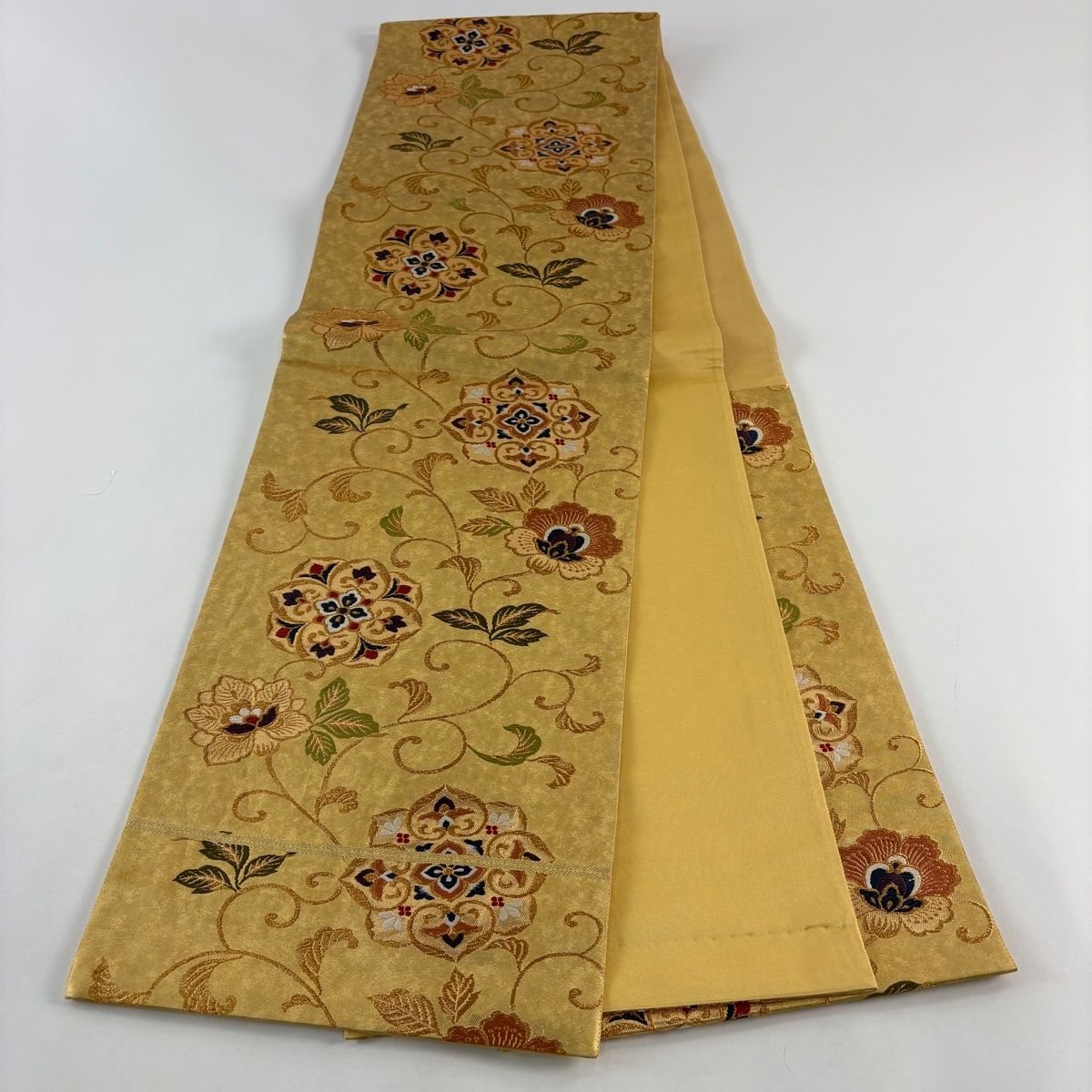 美品】 袋帯 秀品 花唐草 華文 金糸 箔 金色 六通 正絹 【中古