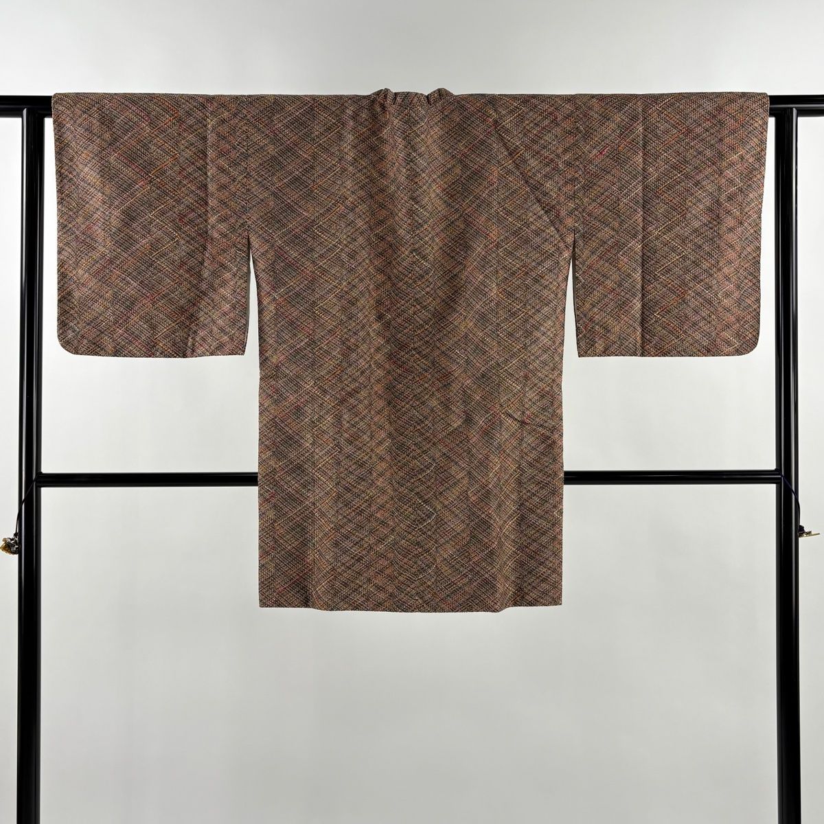 道行 身丈89 cm 裄丈62 S 和装コート 角衿 ストール付き 幾何学 茶色 正絹 秀品