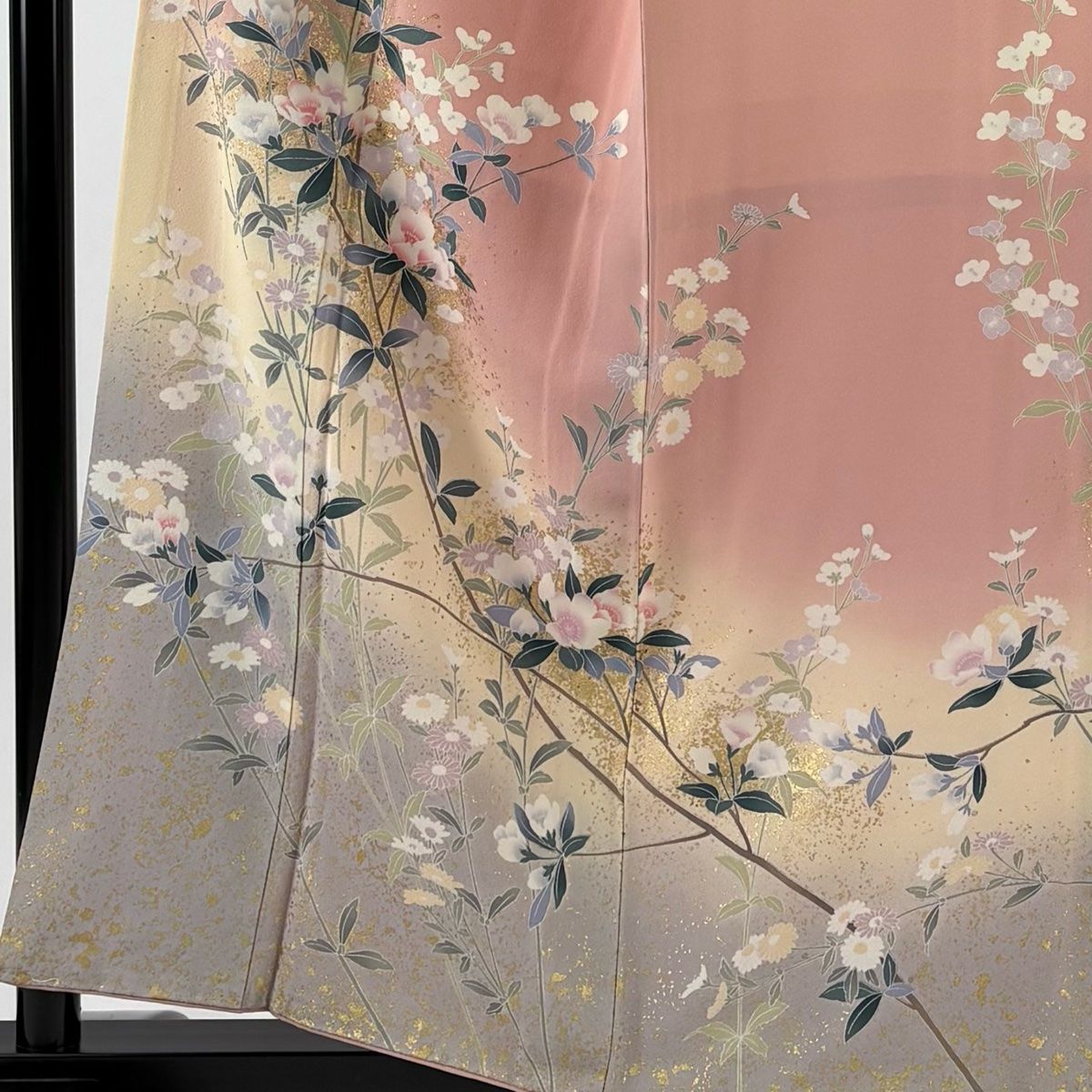 訪問着 身丈157cm 裄丈67cm M 袷 枝花 草花 金彩 ぼかし ピンク 正絹