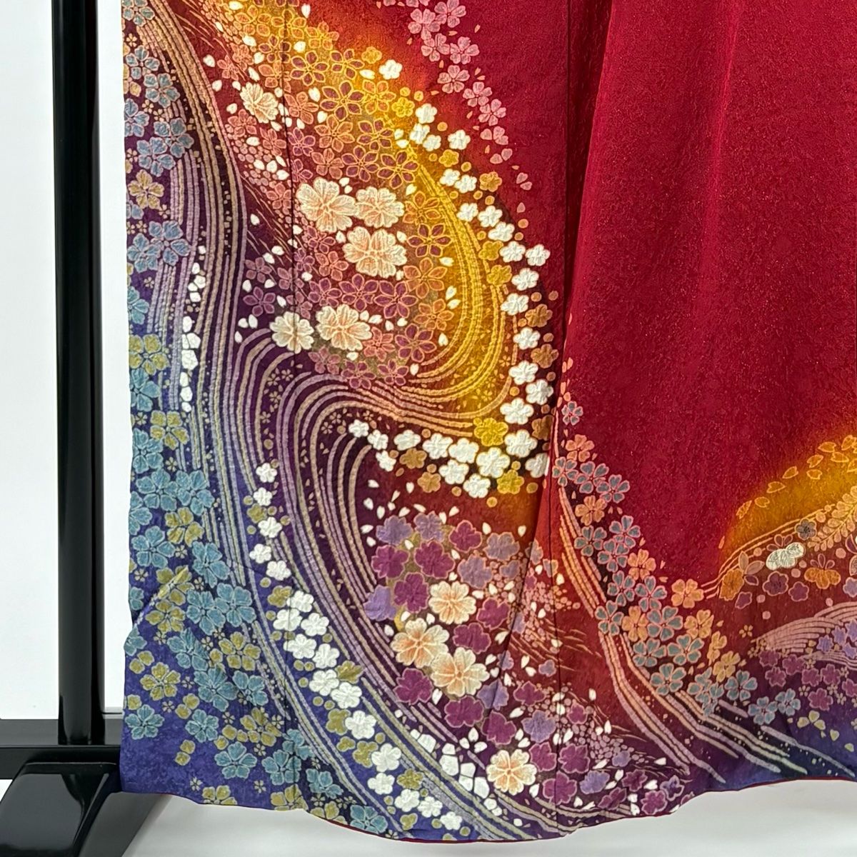 振袖 身丈160.5 cm 裄丈63 S 袷 桜 流水 金通し 絞り 赤 正絹 秀品