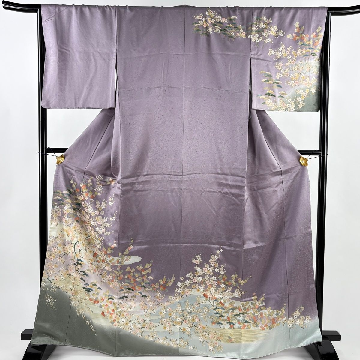美品】 訪問着 身丈164.5cm 裄丈65cm M 袷 桜 松 金彩 ぼかし 紫 正絹