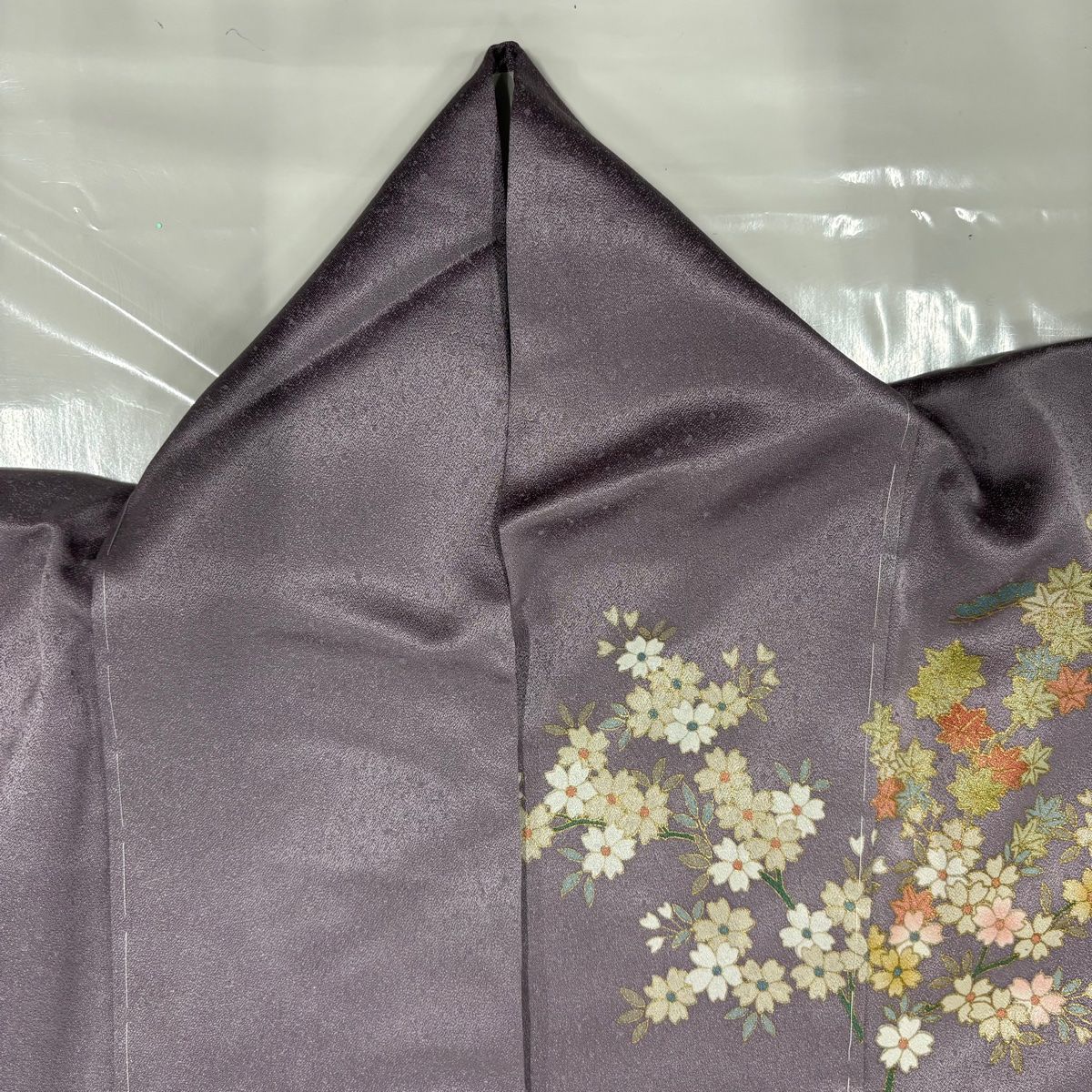 美品】 訪問着 身丈164.5cm 裄丈65cm M 袷 桜 松 金彩 ぼかし 紫 正絹