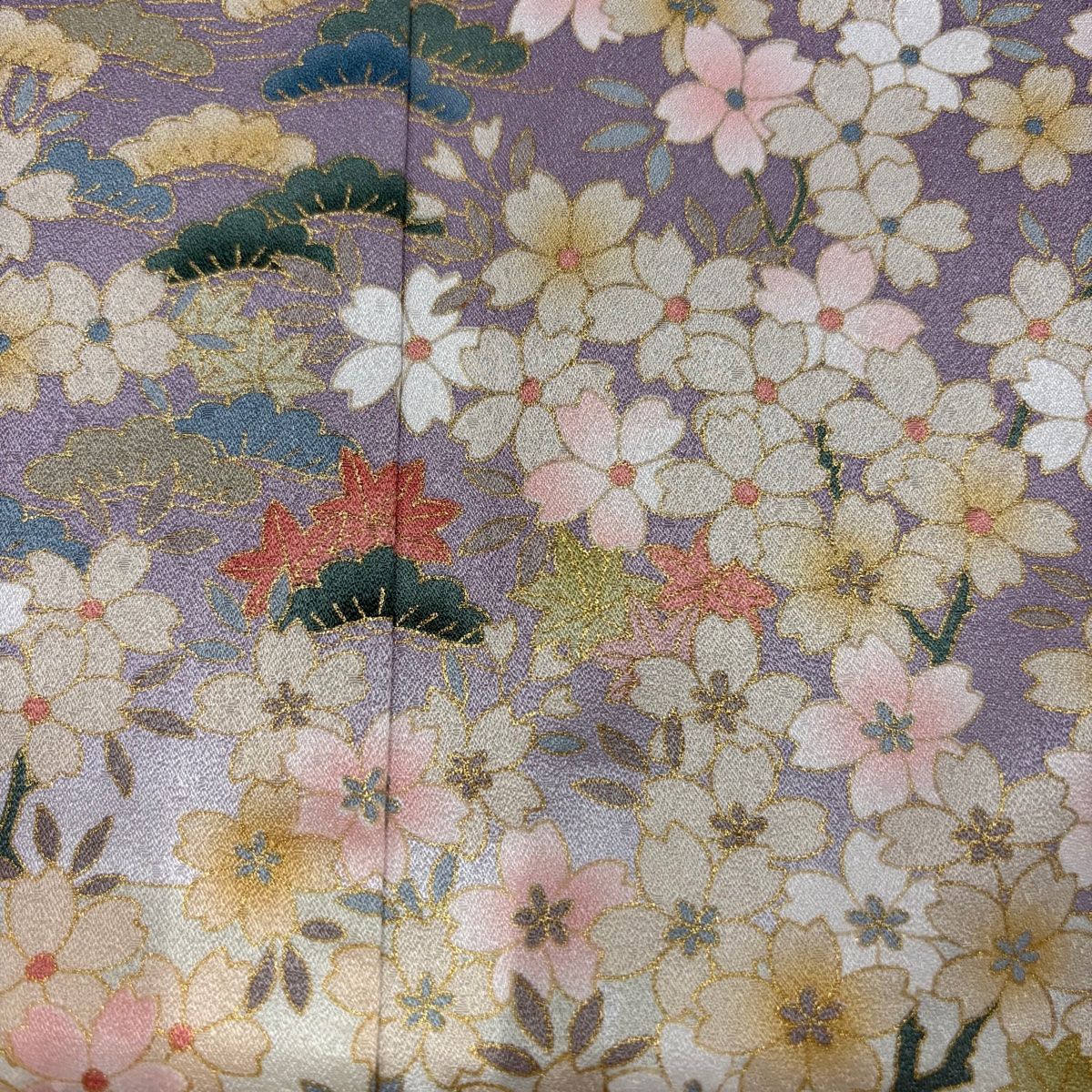 美品】 訪問着 身丈164.5cm 裄丈65cm M 袷 桜 松 金彩 ぼかし 紫 正絹