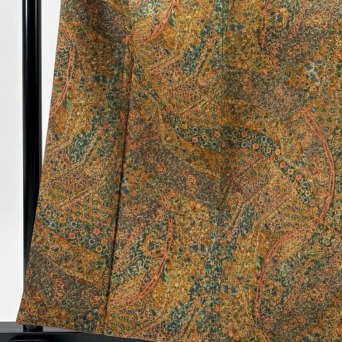 小紋 身丈159 cm 裄丈62 S 袷 更勝 落款 草花 更紗 縮緬 茶色 正絹 秀品