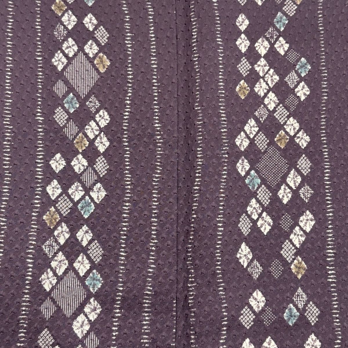  小紋 身丈155 5 cm 裄丈64 M 袷 幾何学模様 縦縞 紫 正絹 秀品 小紋 着物