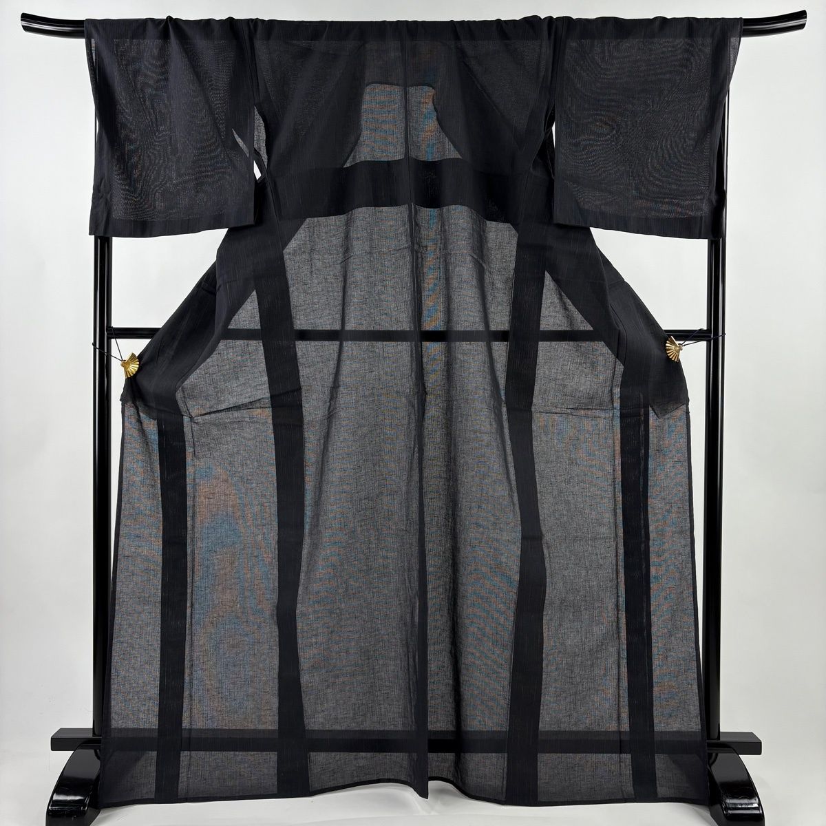 紬 身丈169.5cm 裄丈72cm L 薄物 夏紬 墨色 綿 秀品 公式 【】