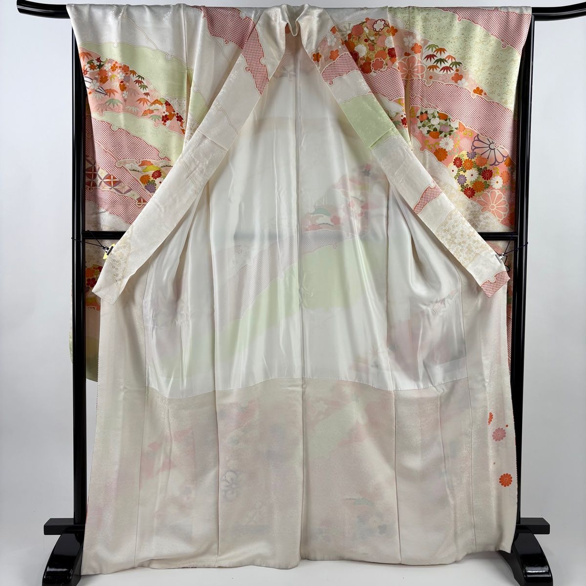  振袖 身丈169.5 cm 裄丈70 L 袷 花丸文 松竹梅 金糸 金彩 クリーム 正絹 秀品 振袖 着物