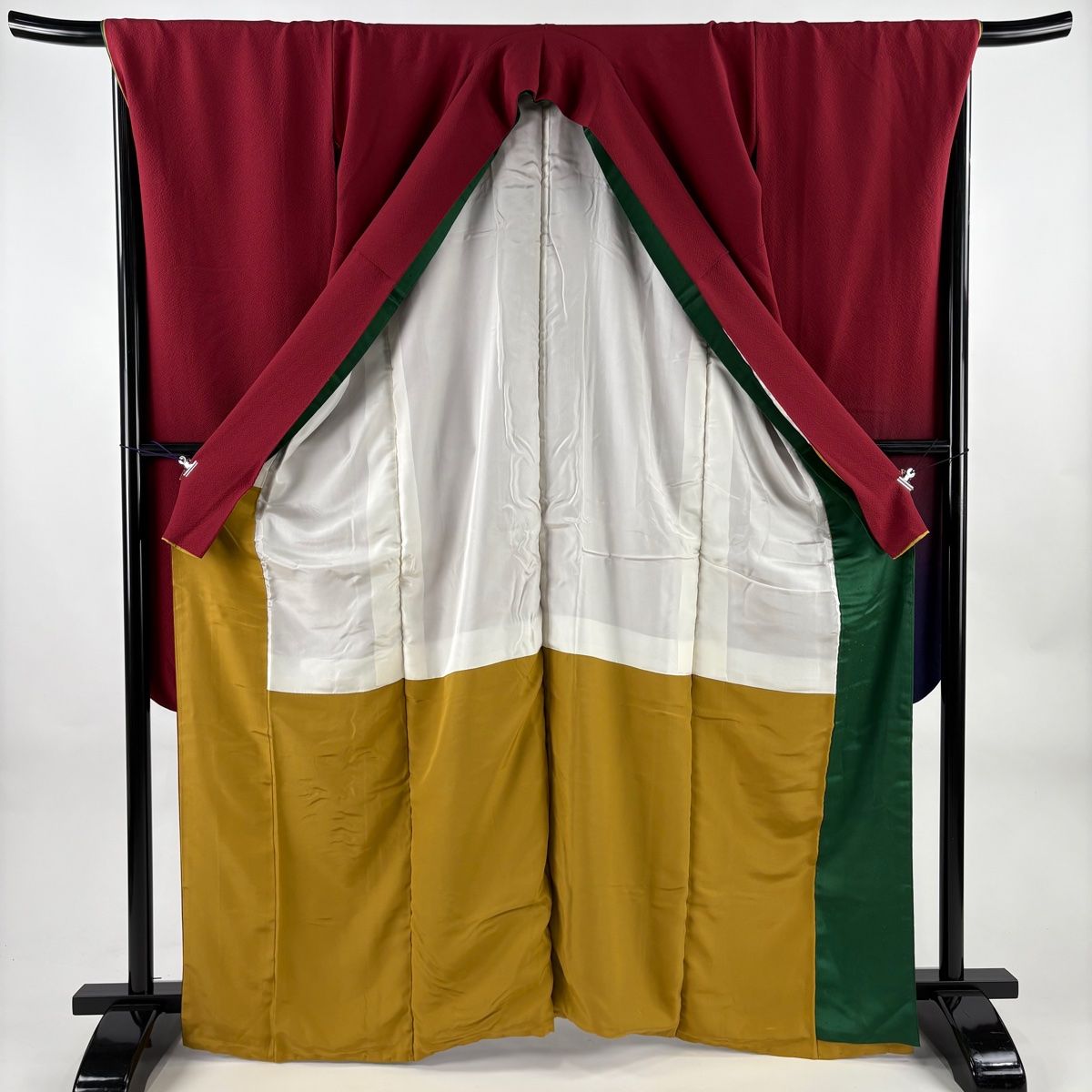  振袖 身丈166.5 cm 裄丈69 L 袷 ぼかし柄 縮緬 えんじ色 正絹 秀品 振袖 着物