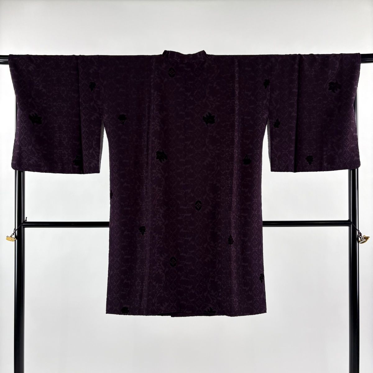 道行 身丈100 cm 裄丈69 L 和装コート 千代田衿 草花 濃紫 正絹 秀品