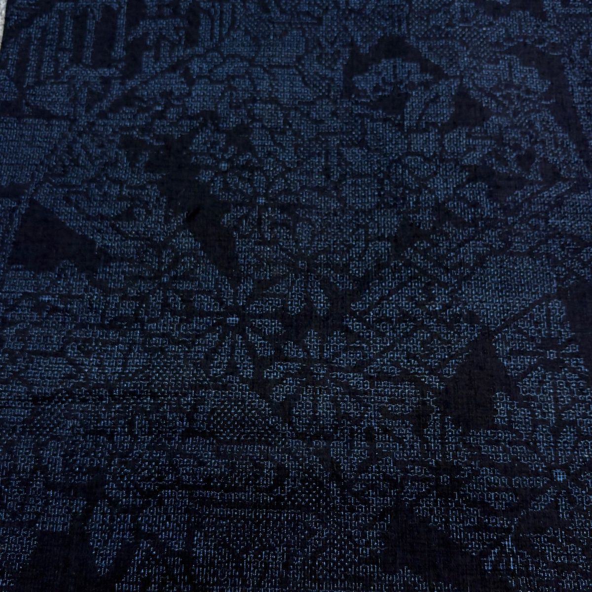  反物 結城紬 証紙有り 菊 亀甲絣 青黒 正絹 その他 着物反物