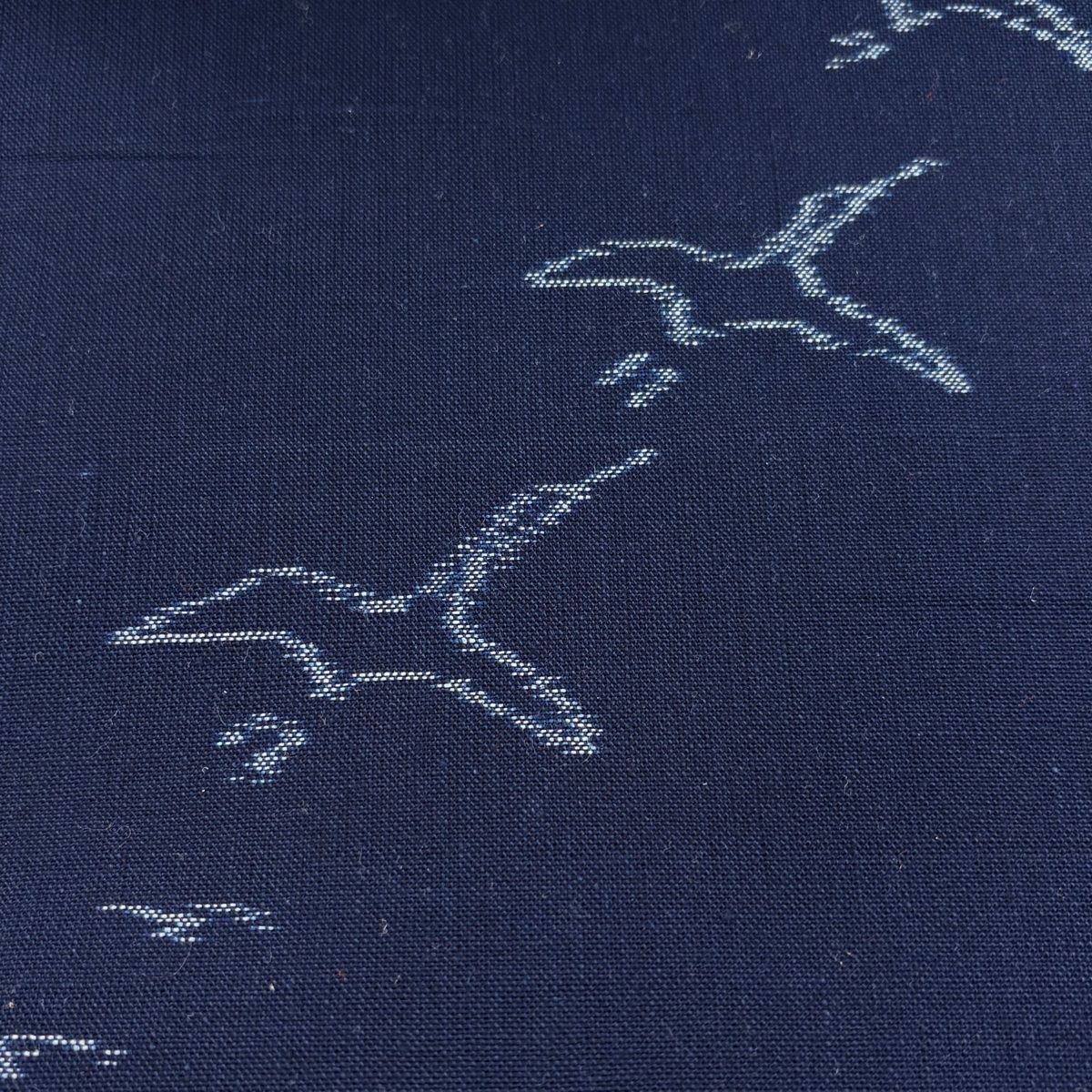 反物 紬 証紙有り 久留米かすり 鳥 紺色 綿