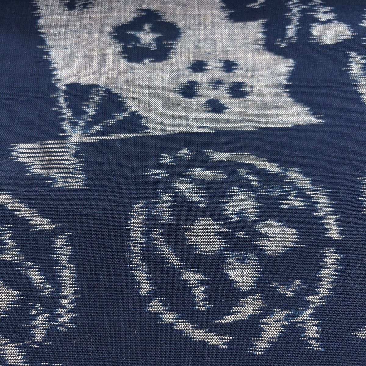 反物 紬 証紙有り 久留米かすり 扇 花菱 藍色 綿