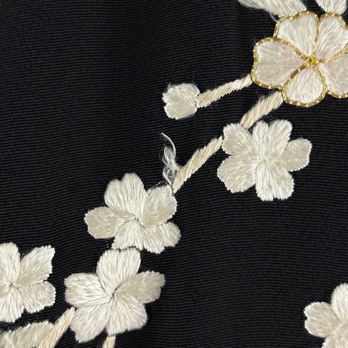 訪問着 身丈164cm 裄丈65cm M 袷 枝垂れ桜 流水 金糸 刺繍 黒 正絹