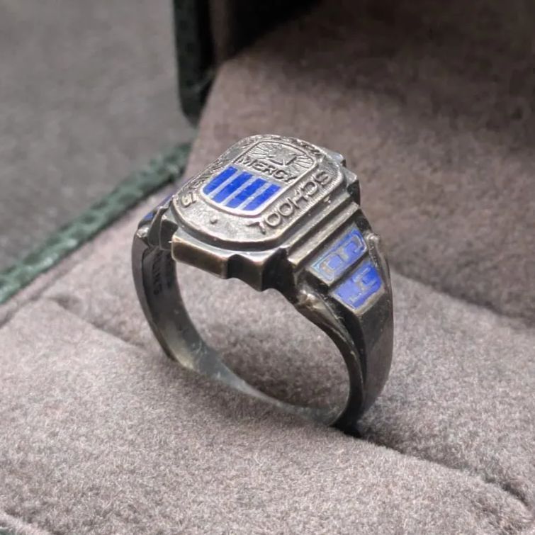 METAL ARTS 1964年 シルバー925 ブルーエナメル カレッジリング