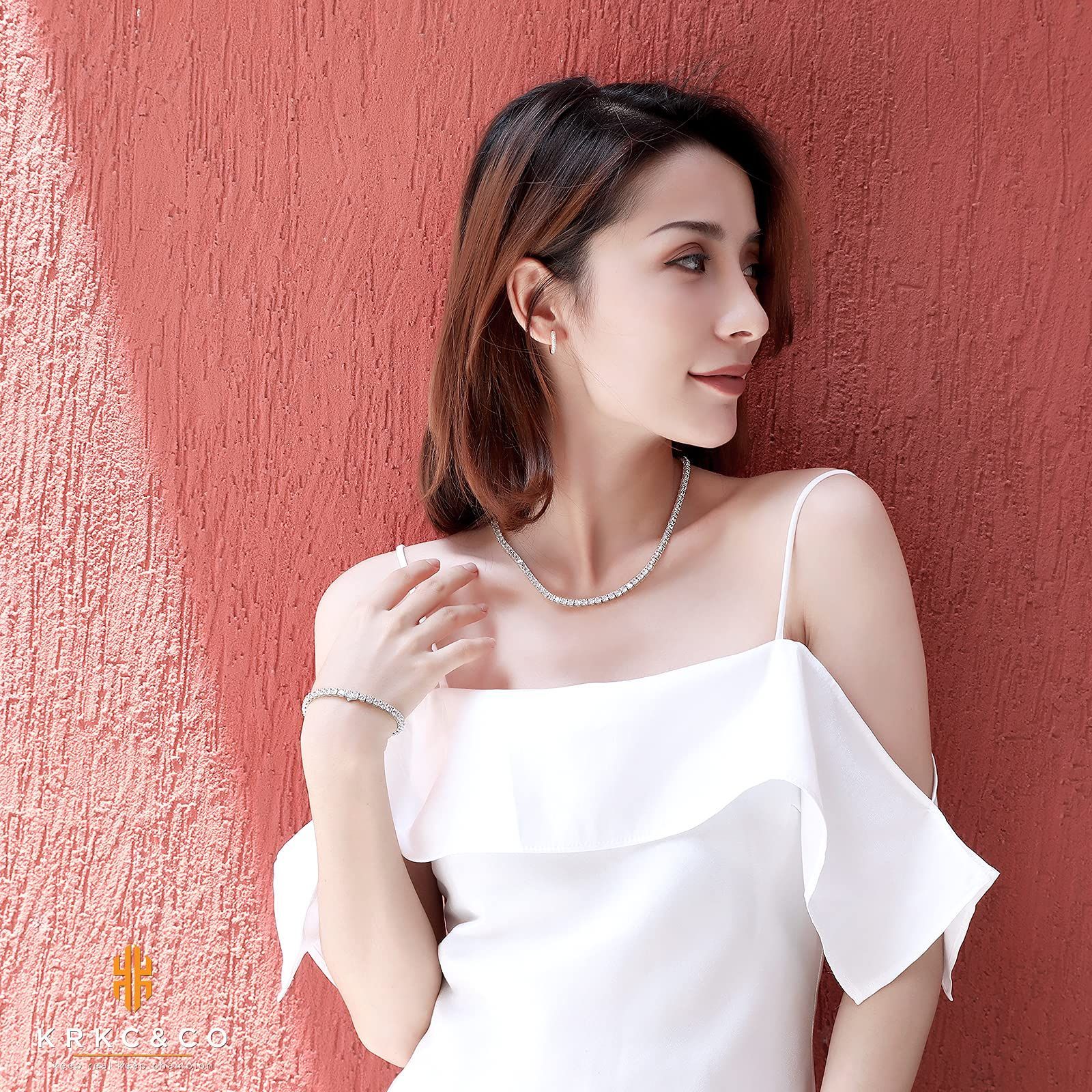 KRKC-CO テニスチェーン テニスネックレス 幅3 4 5 mm CZダイヤ 14 K金メッキ メンズ レディース チェーンネックレス ジルコニア ヒップホップ ジュエリー ブリンブリン B系 ストリート系