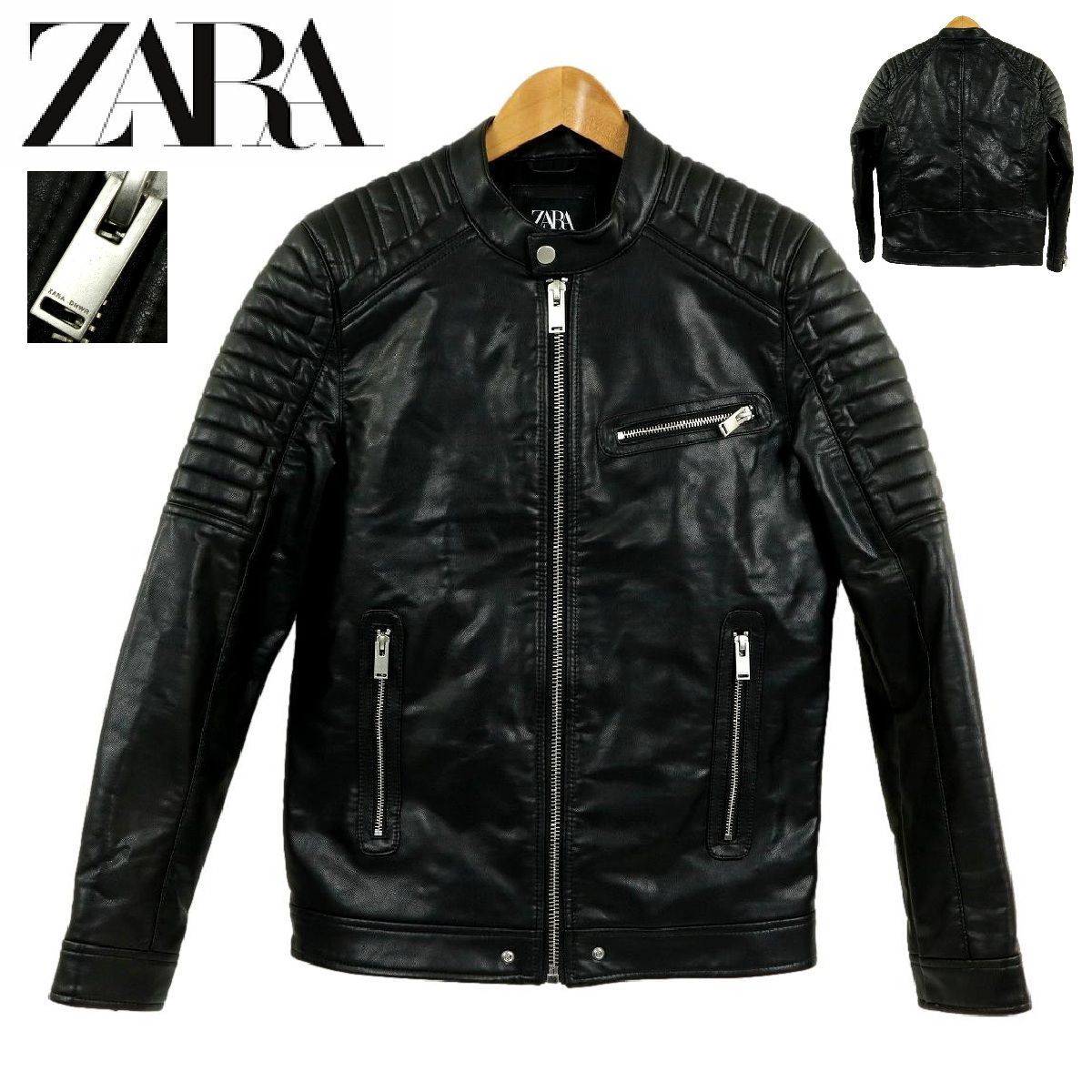 B3592】【極美品】ZARA ザラ シングルライダースジャケット レザー
