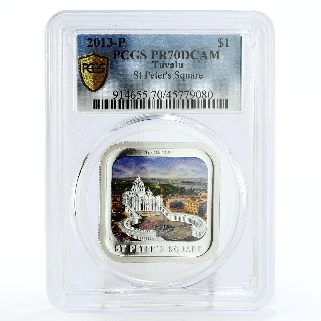 ツバル 1ドル サン ピエトロ広場 バチカン ローマ PR 70 PCGS 銀貨 2013年