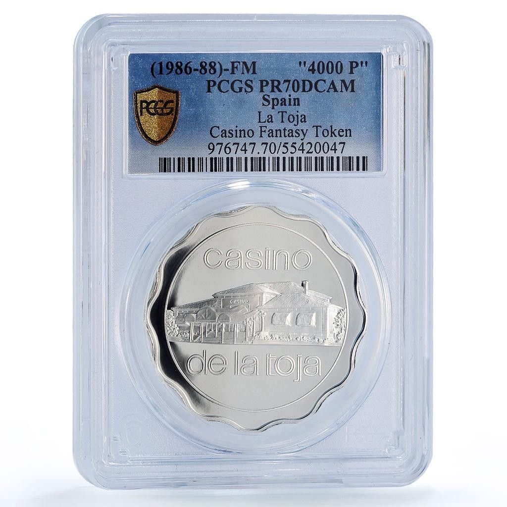 スペイン La Toja カジノ ファンタジー トークン 4000 ペセタ PR 70 PCGS シルバー 1986 1988 FM