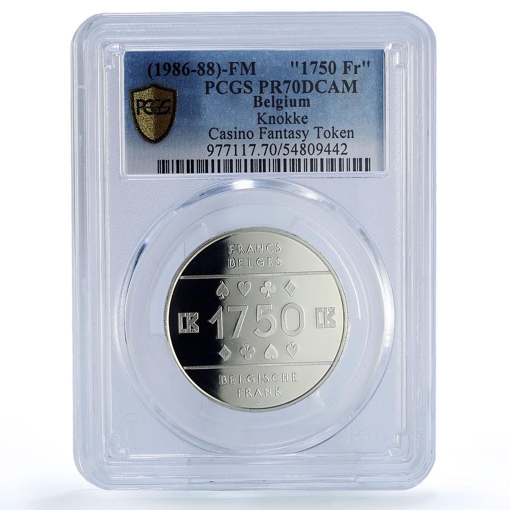 ベルギー クノック カジノ ファンタジー トークン 1750 フラン PR 70 PCGS シルバー 1986 1988 FM
