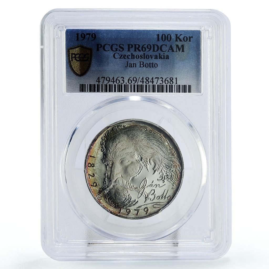 チェコスロバキア 100コルナ 作家 ヤン・ボット 文学 PR69 PCGS 銀貨
