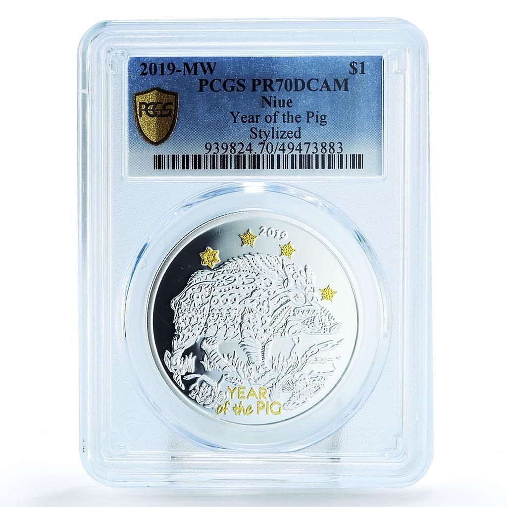 ニウエ 1ドル 太陰暦 亥年 金箔 PR70 PCGS 銀貨 2019年 - メルカリ