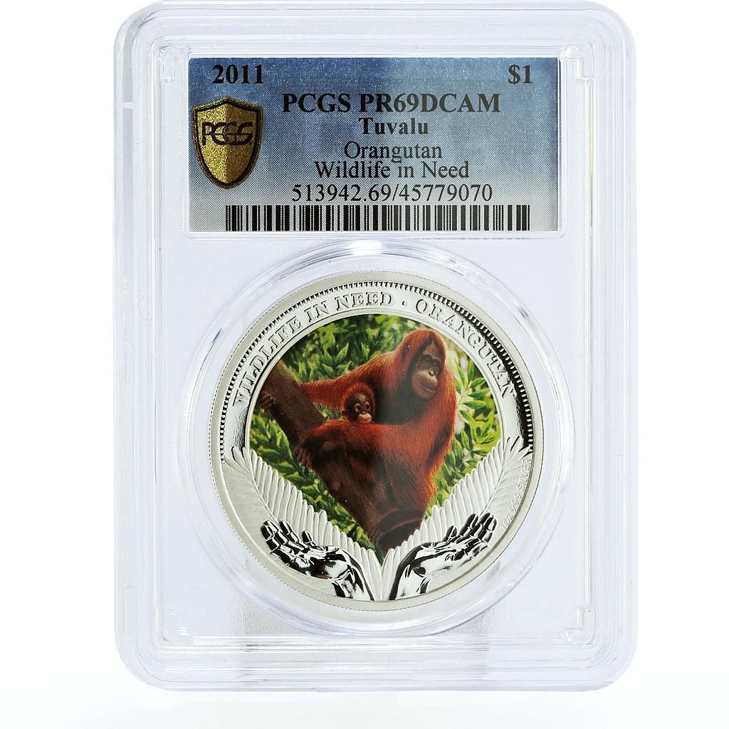 ツバル 1ドル 絶滅危惧野生生物 オランウータン 動物 PR 69 PCGS 銀貨 2011年