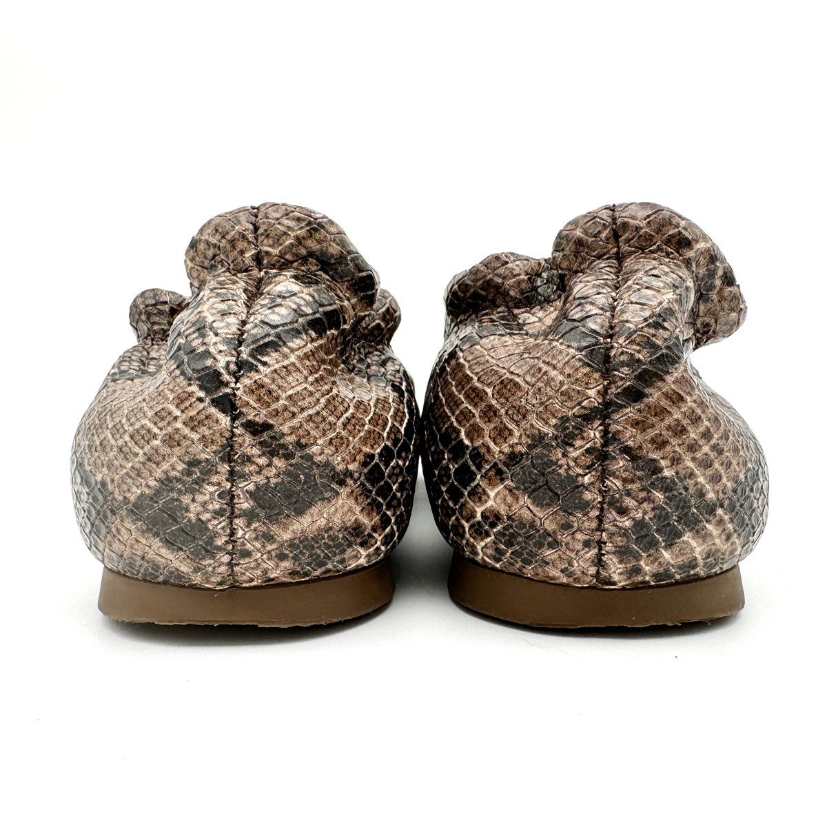 Tory Burch フラットシューズ 本革 ゴールドロゴ パイソン柄 ブラウン