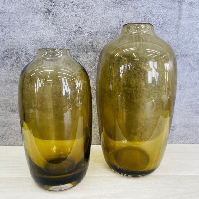 イタリア製　ムラーノ　花瓶　フラワー ベース レア　希少 ムラーノ フラワーベース 2点セット 【中古】 ARCADE MURANO グリーン