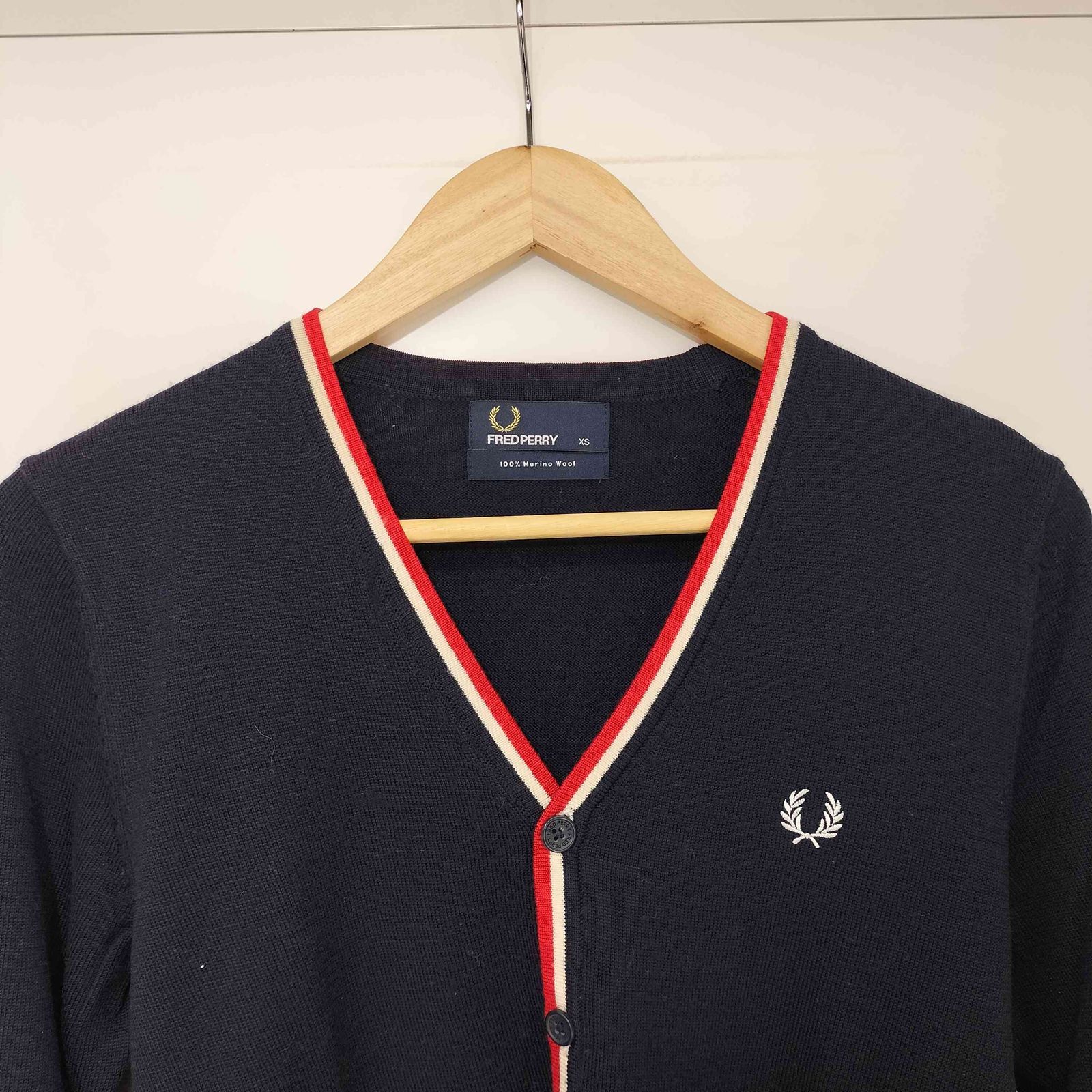 フレッドペリー FRED PERRY トリコロール メリノウール カーディガン 