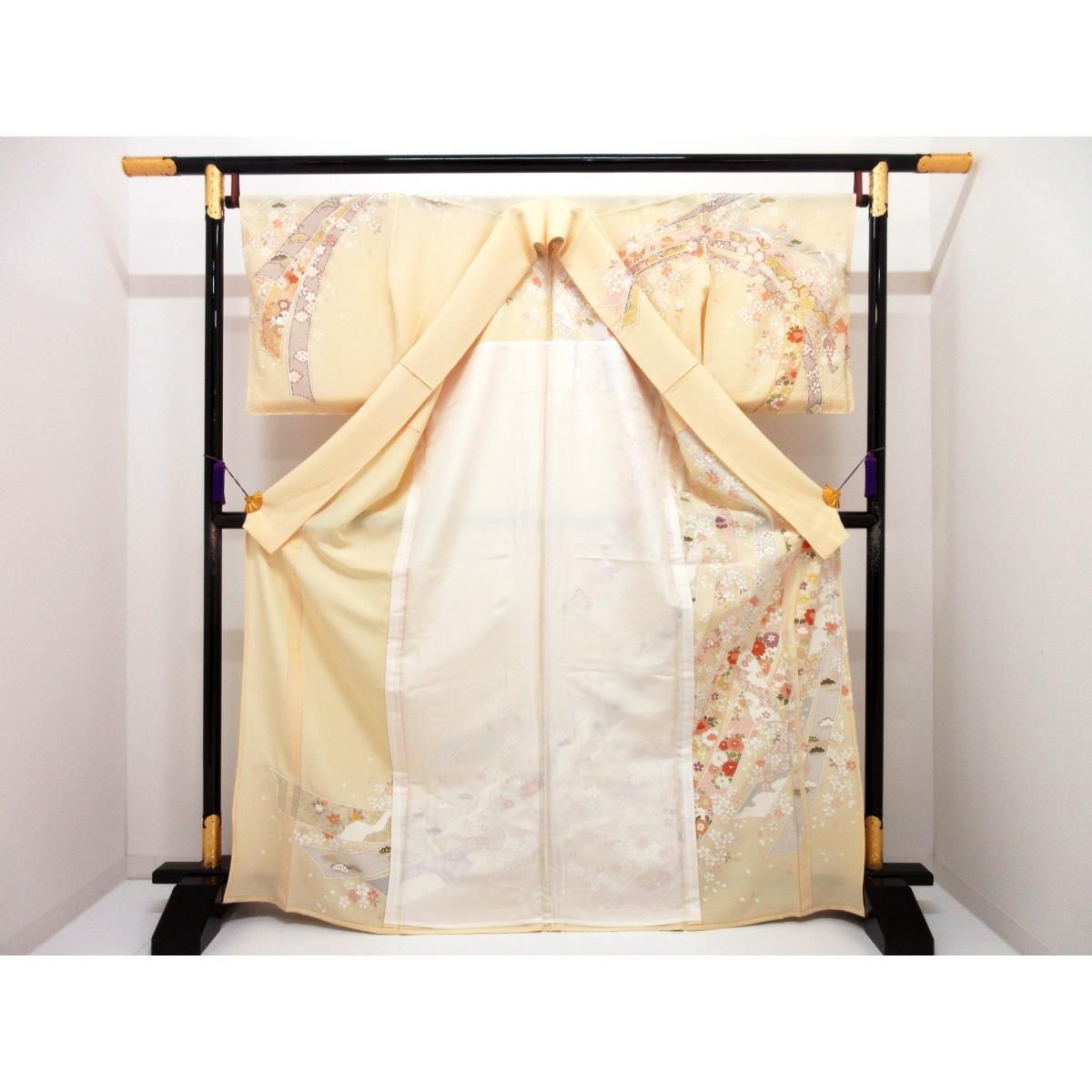 単衣 訪問着 友禅金彩加工 刺繍入り