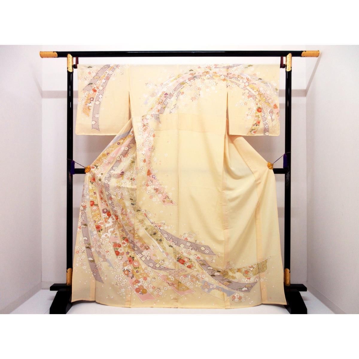 単衣 訪問着 友禅金彩加工 刺繍入り