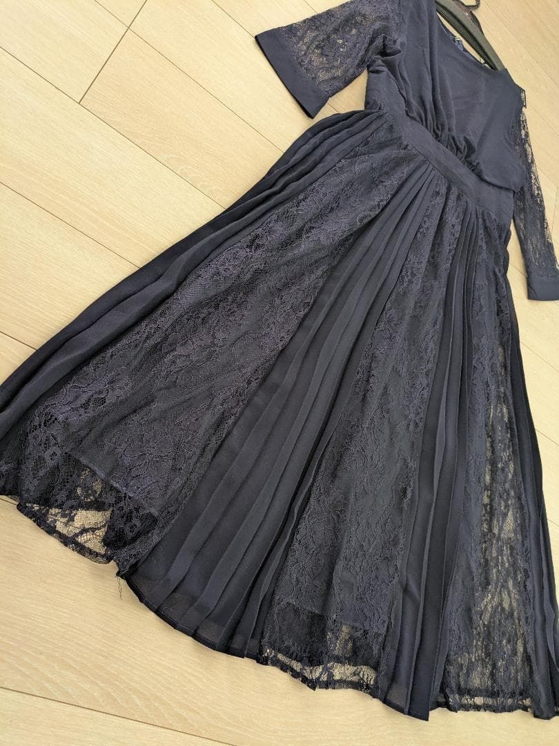 Pour Vous 4L ネイビー レースプリーツ ワンピースドレス
