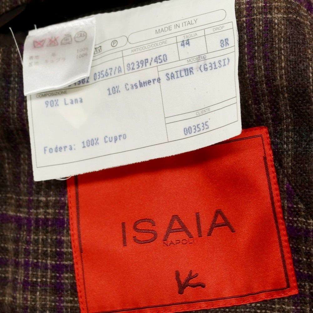 中古】イザイア ISAIA ウールカシミヤ チェック 3B テーラード