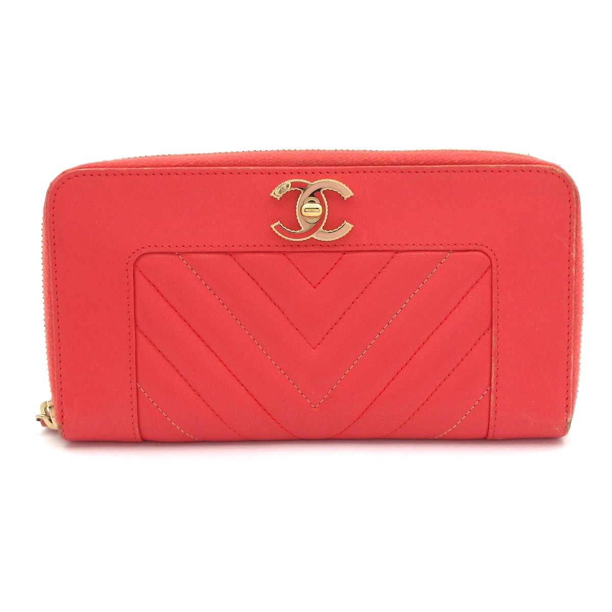 CHANEL(シャネル) 長財布 Vステッチ/マドモアゼル ピンク ラウンド