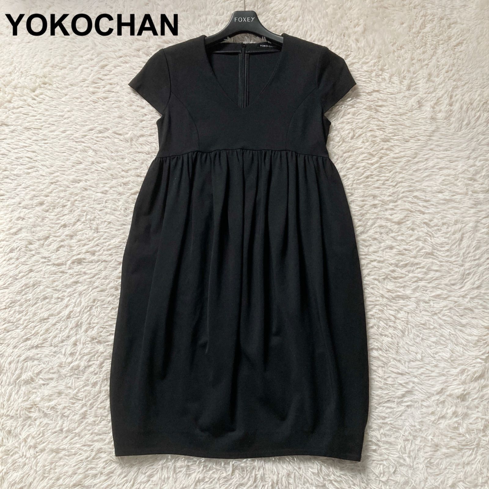 美品 YOKOCHAN ヨーコチャン Vネックコクーンワンピース ギャザー ひざ