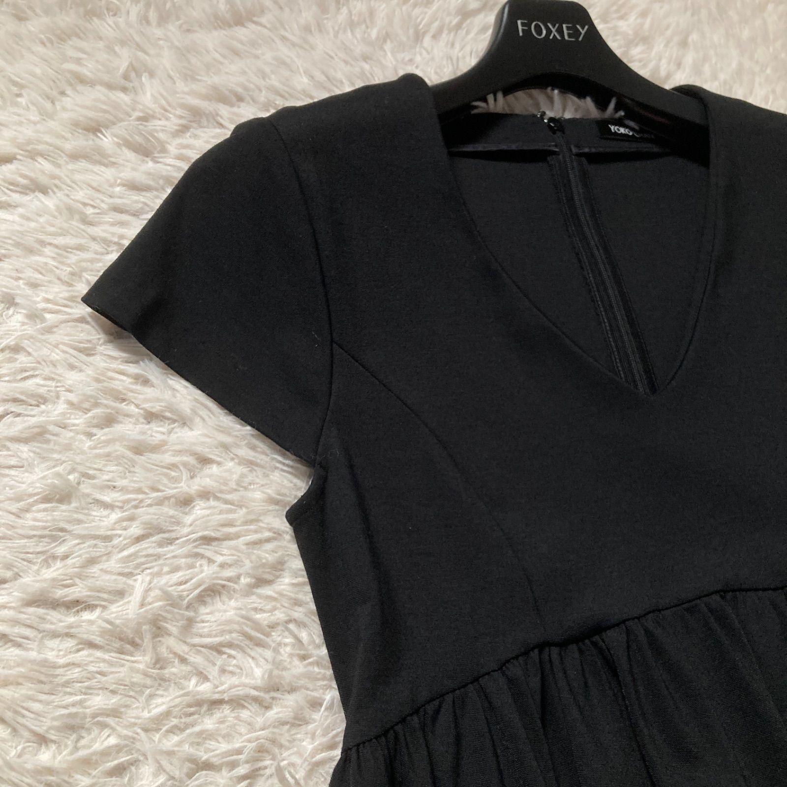 美品 YOKOCHAN ヨーコチャン Vネックコクーンワンピース ギャザー ひざ