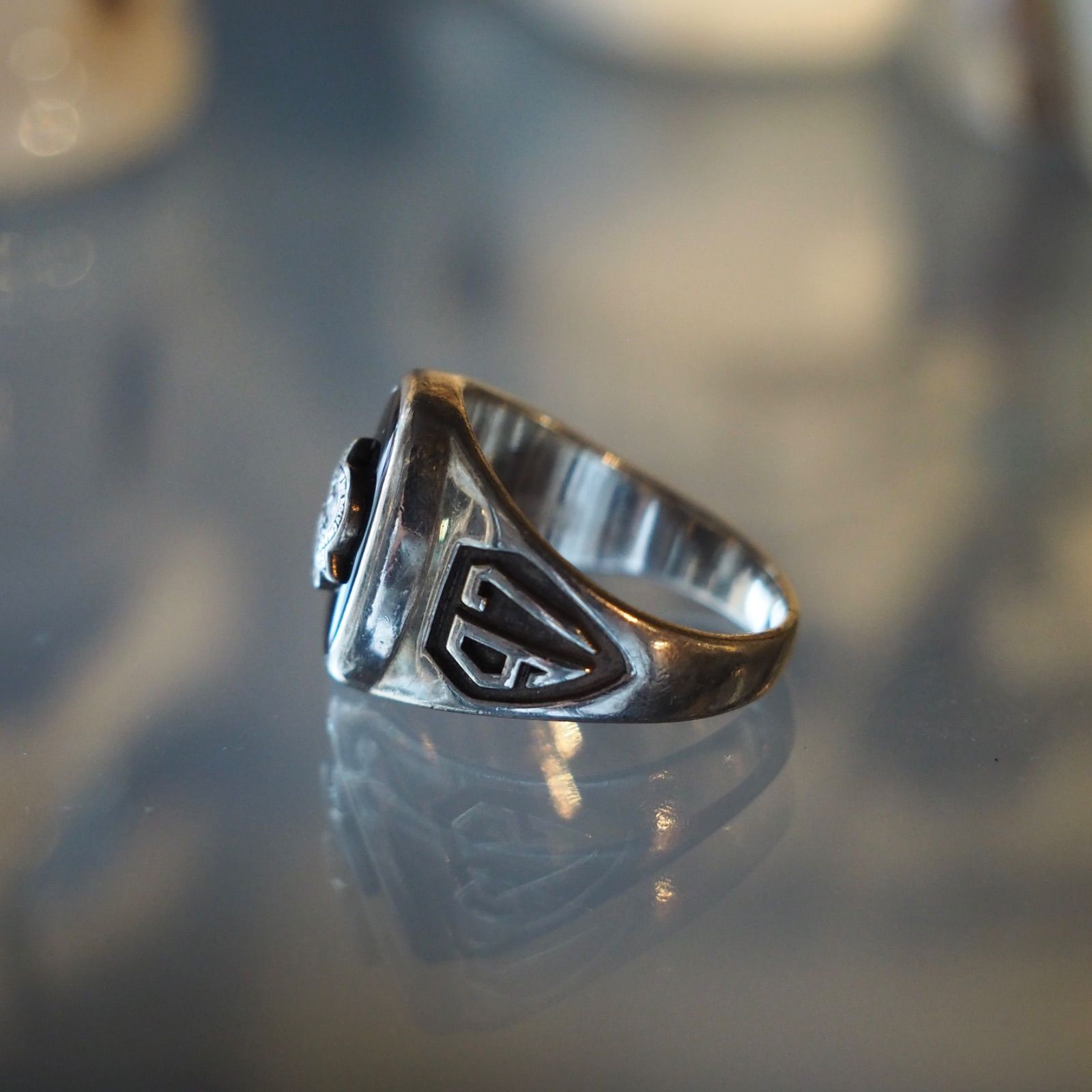 90's School ring 12号 LGB black onyx silver925 カレッジリング