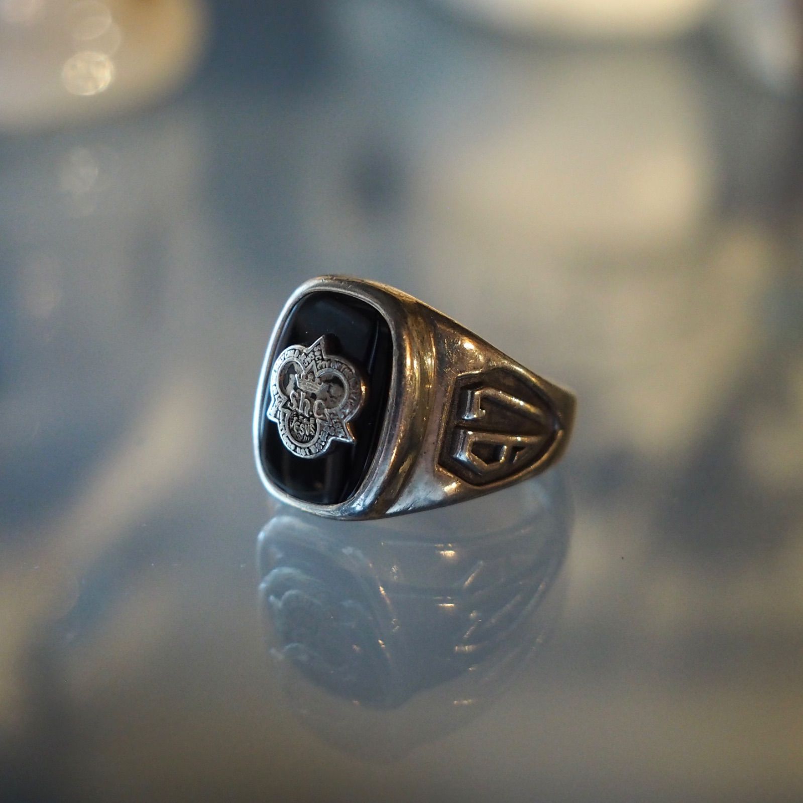 90's School ring 12号 LGB black onyx silver925 カレッジリング