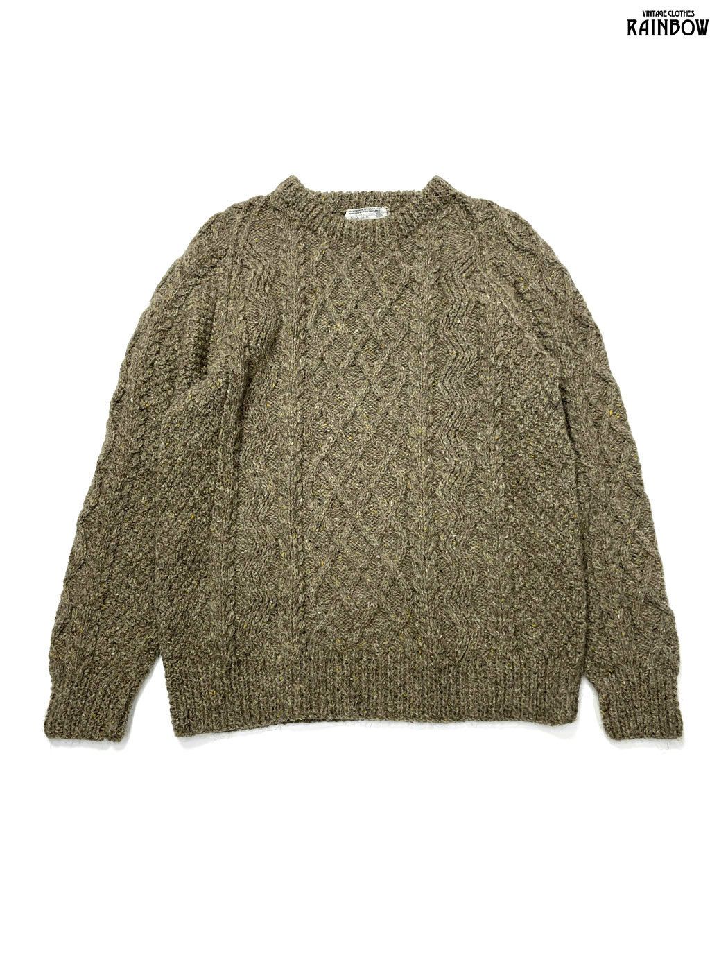 古着 ケーブル編み 無地 ピュアウール 長袖 フィッシャーマン ニット セーター 緑 グレー カーキ ttu 2511080
