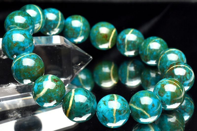 1点物】高発色◇天然マーブル クリソコラ 12.5mm ブレスレット